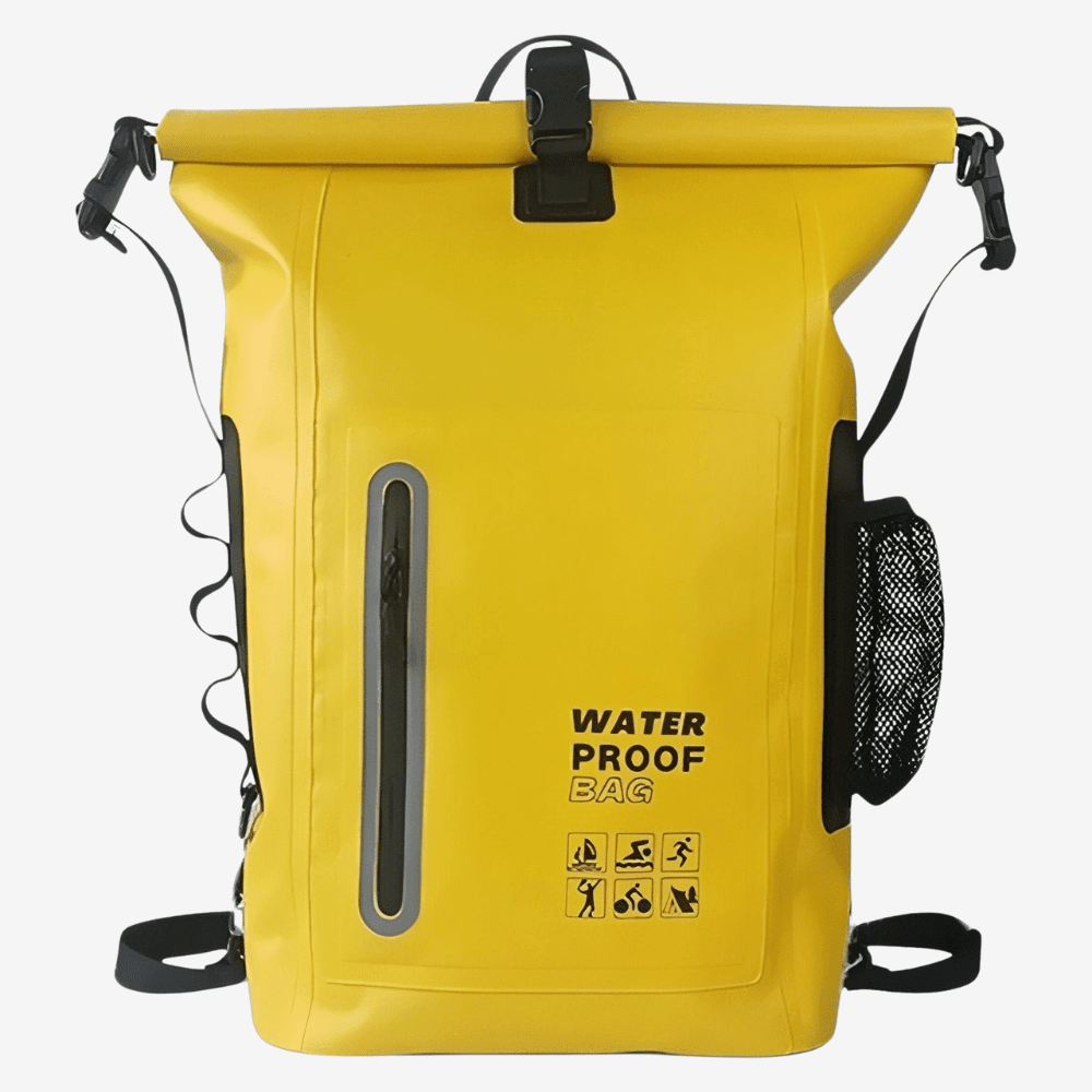 Mochila de caminhada impermeável de 25 L — Estrutura em PVC 500D, costuras soldadas a quente, fecho enrolável