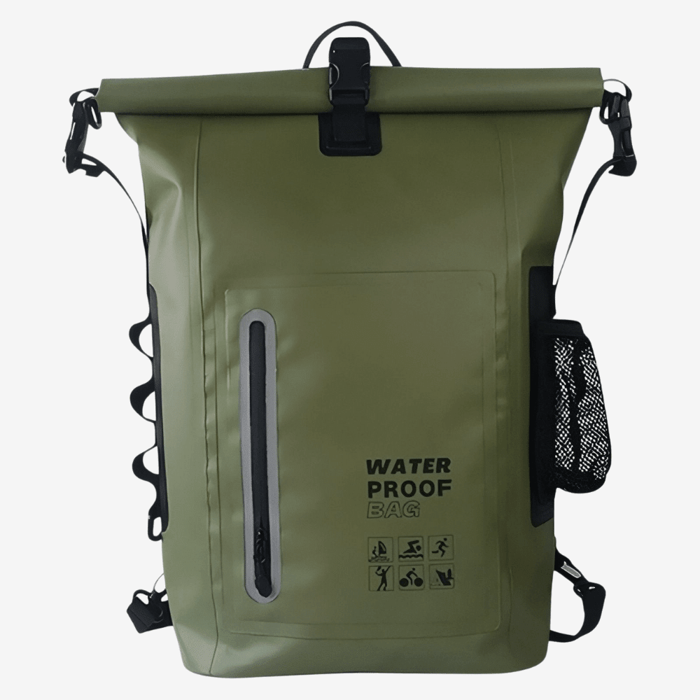 Zaino da trekking impermeabile da 25 L — rivestimento in PVC 500D, cuciture termosaldate, chiusura roll-top