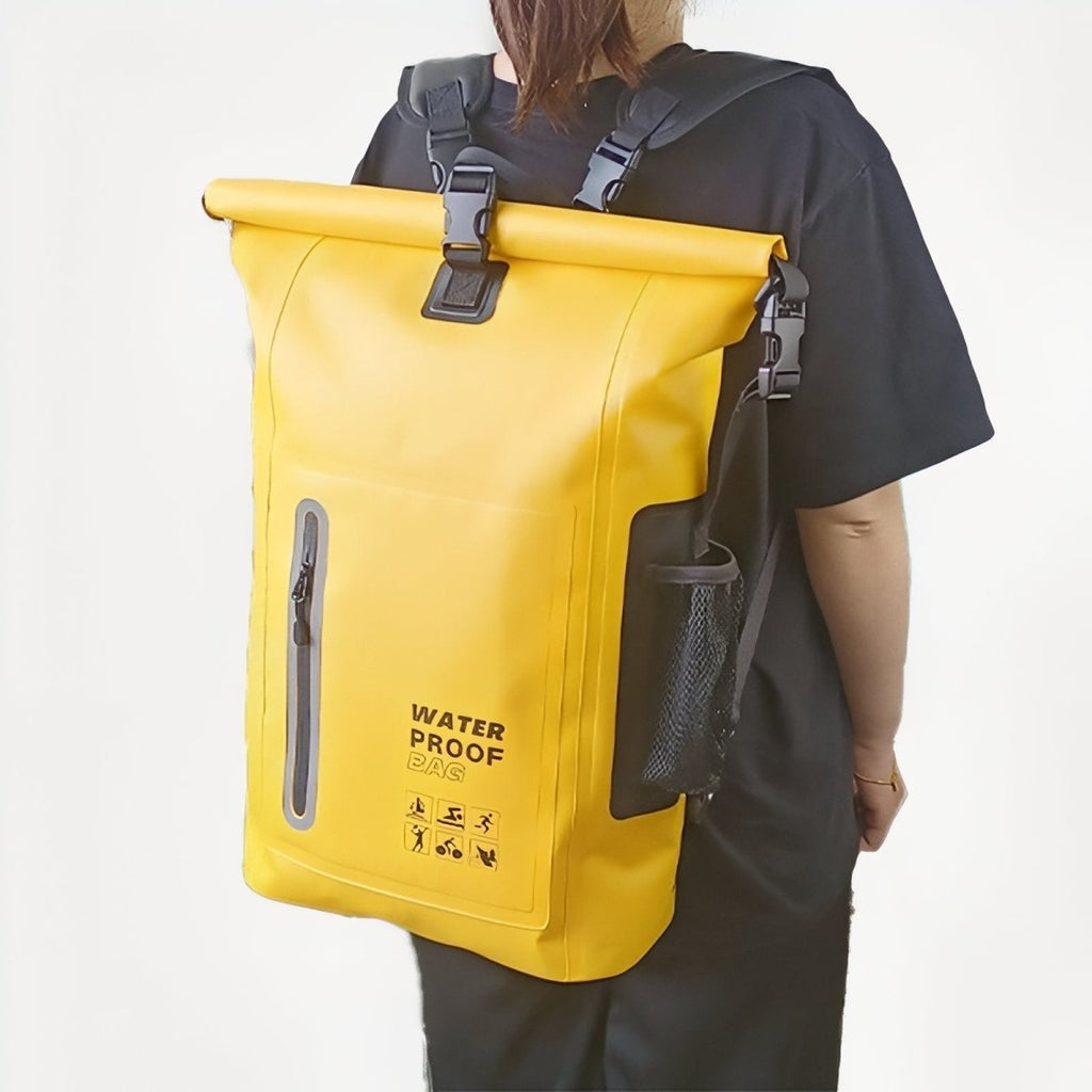 Mochila de caminhada impermeável de 25 L — Estrutura em PVC 500D, costuras soldadas a quente, fecho enrolável