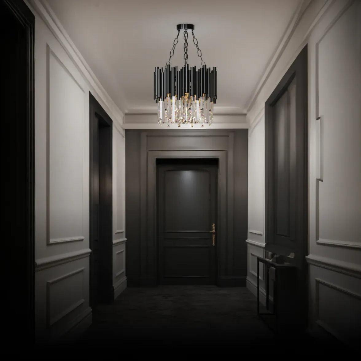 Μοντέρνο πολυτελές μαύρο στρογγυλό κρυστάλλινο κρεμαστό φωτιστικό | boxzora