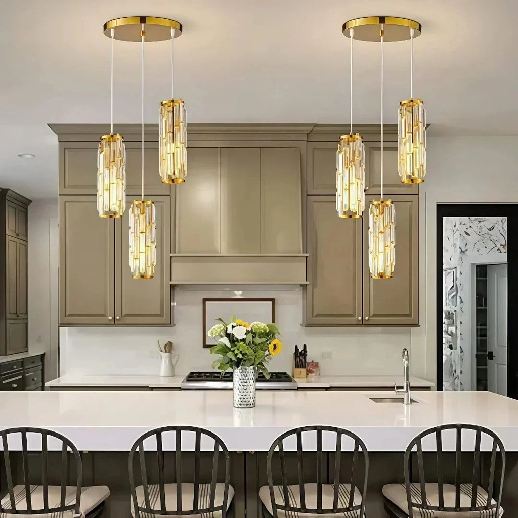 Lámpara colgante de cristal de lujo y regulable para comedor | boxzora