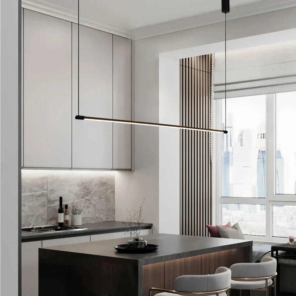 Minimalistische lineaire dimbare zwarte metalen hanglamp voor de eetkamer | boxzora