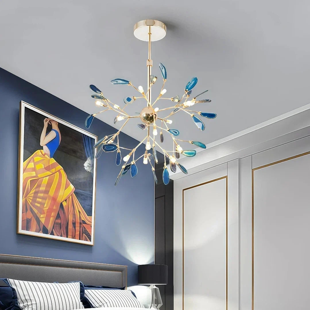 Höhenverstellbarer Kronleuchter aus nordischem Achat für das Wohnzimmer im Glühwürmchen-Design | boxzora